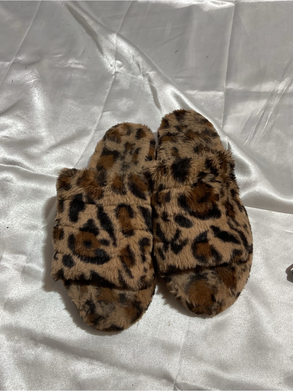 Plush Leopard Print Slide Slippers - Brown Faux Fur